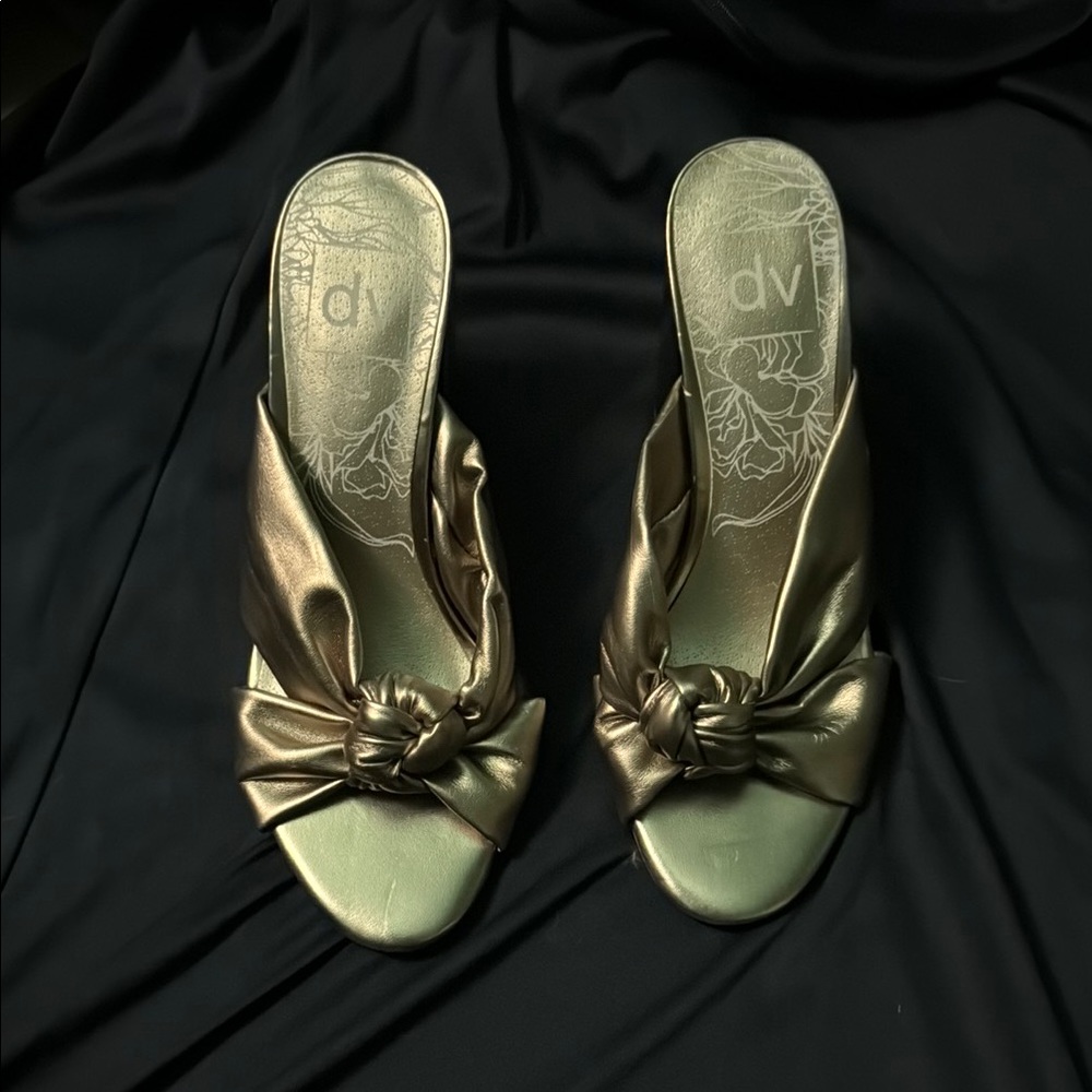 Metallic Slide Sandals with Knot Detail